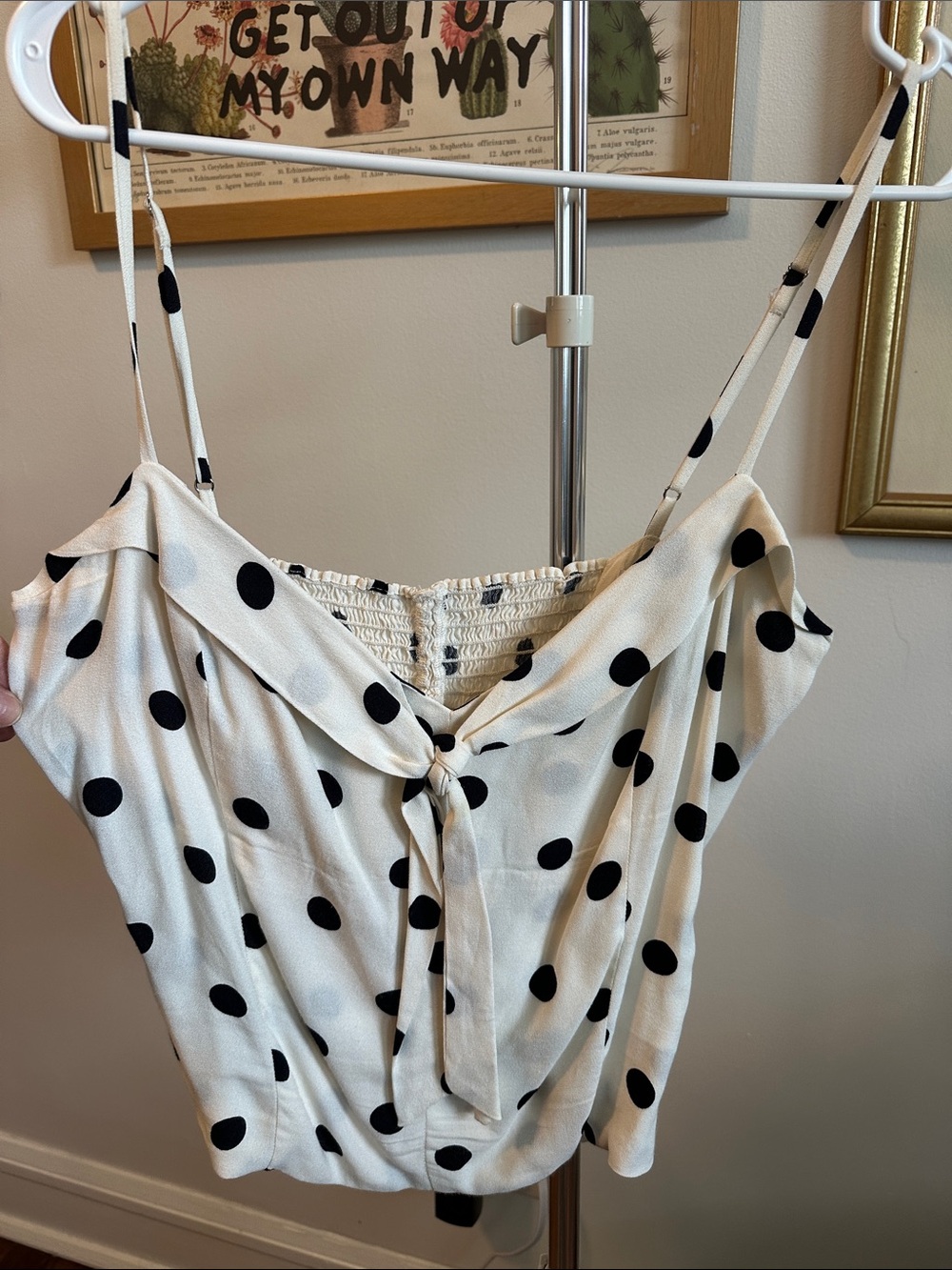 Reformation Polka Dot Tie-Front Cami Tank Top - White/Black
